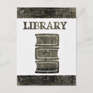 Postal Libro de la biblioteca en blanco y negro
