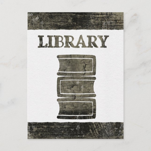 Postal Libro de la biblioteca en blanco y negro (Anverso)