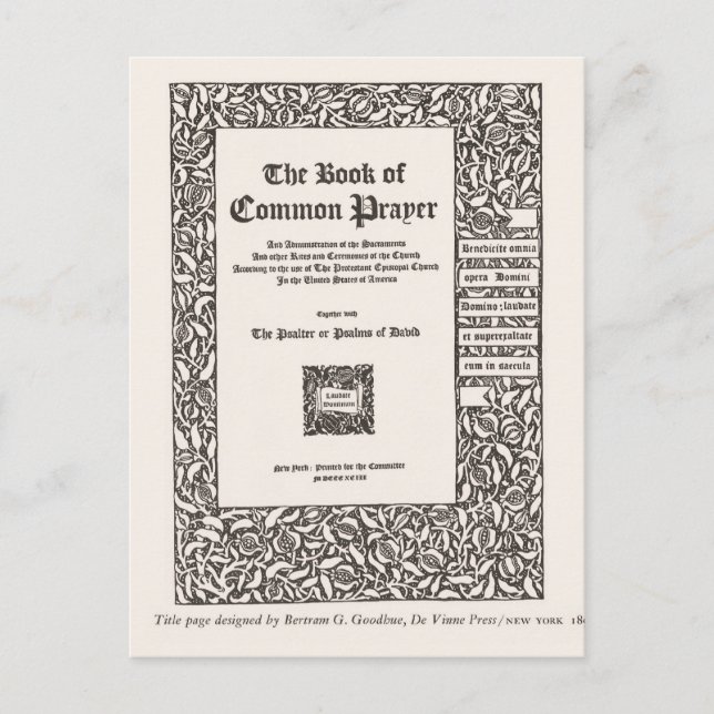 Postal Libro de la Oración Común, Nueva York, 1800 (Anverso)