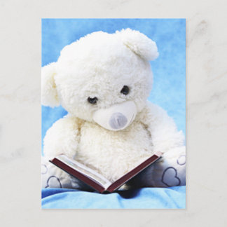 Postal Libro de lectura de osito de peluche blanco
