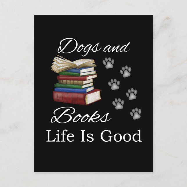 Postal Libro de perro divertido La vida es buena Amante d (Anverso)