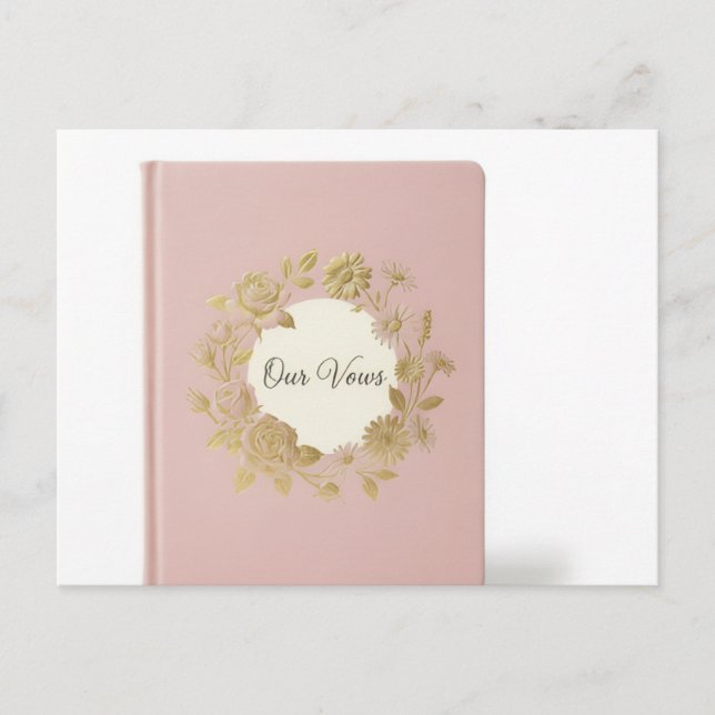 Postal Libro de Votos de Boda de Floral Rosa con Rubor -  (Anverso)