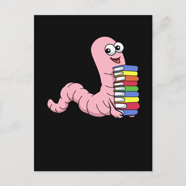 Postal Libro Gusano leyendo libros regalar niños Bookworm (Anverso)