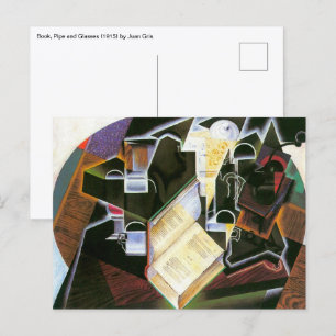Postal Libro, pipa y gafas, Juan Gris, Cubismo vintage