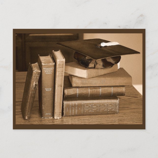 Postal Libros clásicos con Gorra de graduación (Anverso)