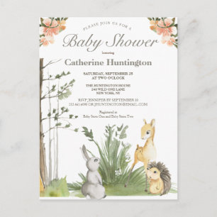 Postal Libros de Baby Shower de animales de bosque dulces