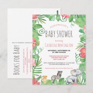 Postal Libros de Baby Shower de animales salvajes para be