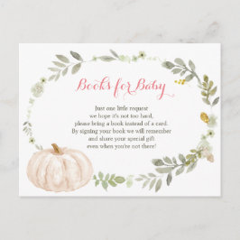 Postal Libros de Baby Shower de Floral Fall Pumpkin Green