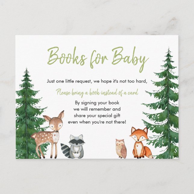 Postal Libros de Baby Shower de Woodland Forest para el B