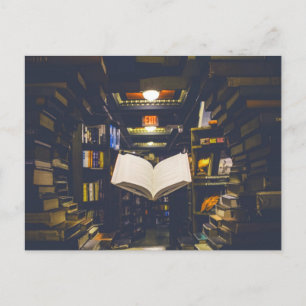Postal Libros de biblioteca estantes libro abierto lectur