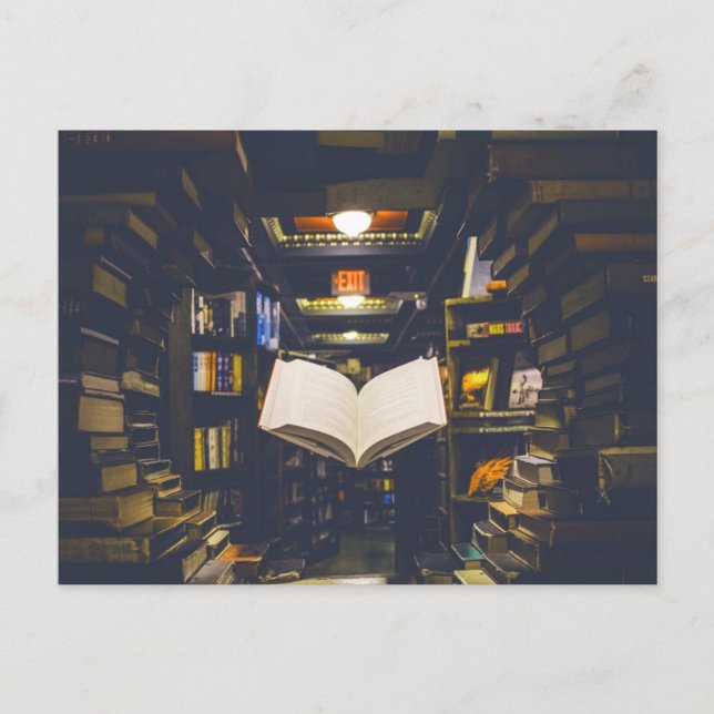Postal Libros de biblioteca estantes libro abierto lectur (Anverso)