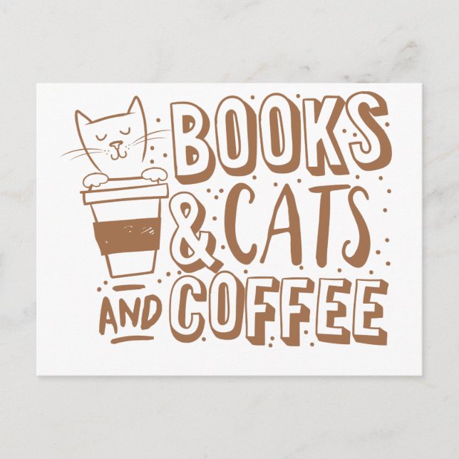 Postal libros de gatos y café (Anverso)