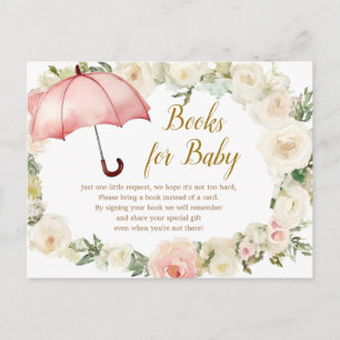 Postal Libros de paraguas florales rosados blancos para b