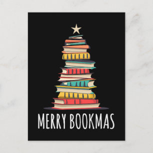 Postal Libros del Árbol de Navidad Merry Bookmas
