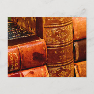 Postal Libros enlazados a cuero