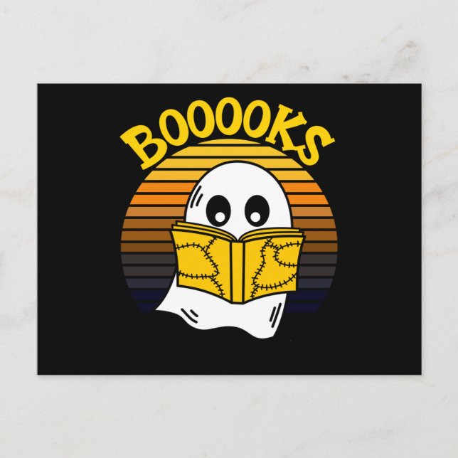 Postal Libros Fantasma leyendo libros halloween (Anverso)