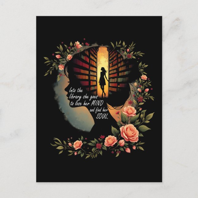 Postal Libros leyendo libro de gusanos de biblioteca Love (Anverso)