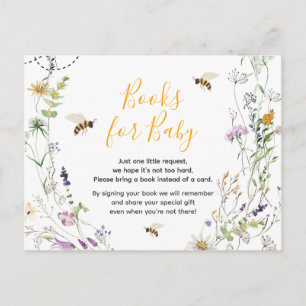 Postal Libros para baby shower de un pequeño bebé abeja d