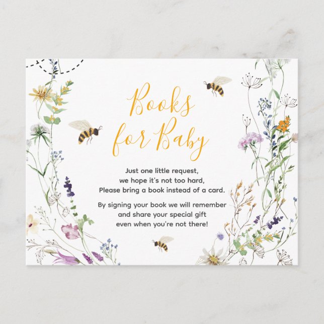 Postal Libros para baby shower de un pequeño bebé abeja d (Anverso)
