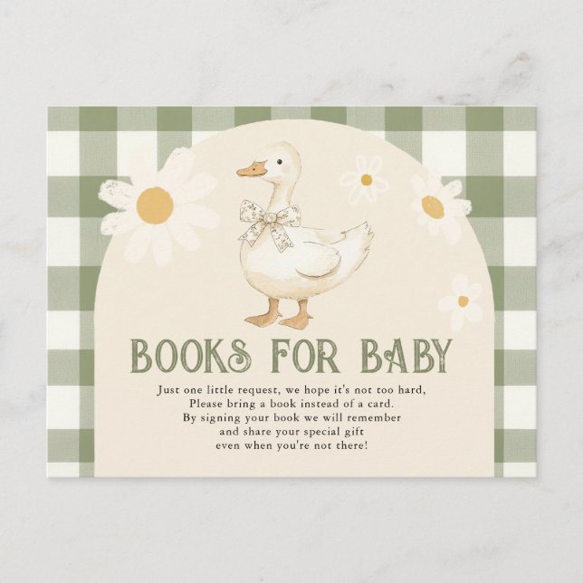Postal Libros para bebé en baby shower de ganso verde Dai (Anverso)