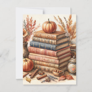 Postal Libros y calabazas del otoño