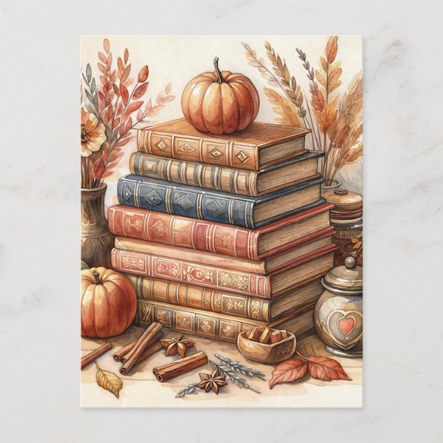 Postal Libros y calabazas del otoño (Anverso)