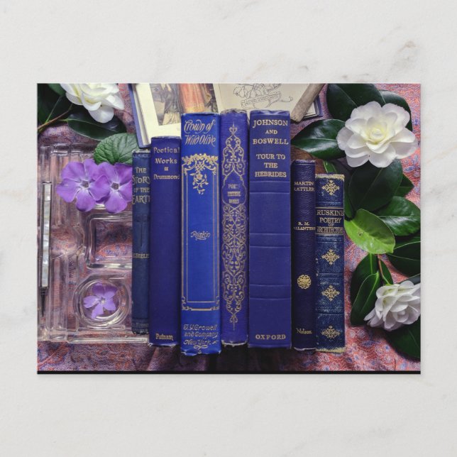 Postal Libros y flores (Camellia) (Anverso)