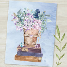 Libros y Flores de Arte Morado Azul