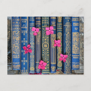 Postal Libros y Flores (Flores rosadas)