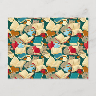 Postal Libros y gatos