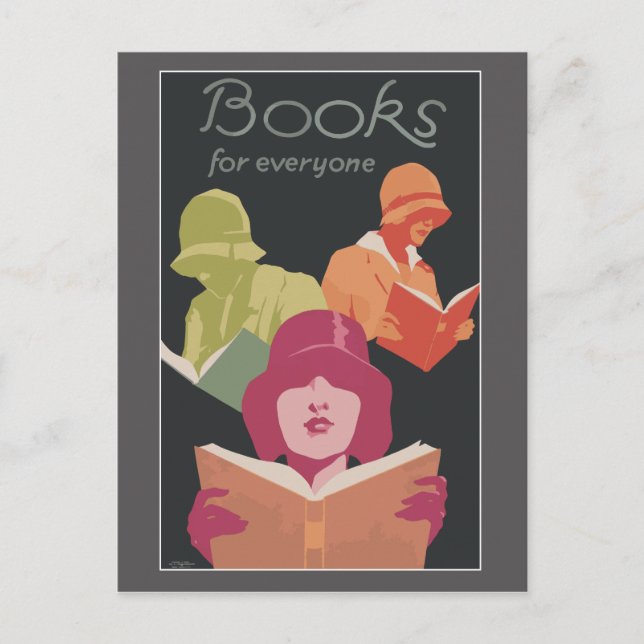 Postal Libros y lectura con mujeres del arte deco Postcar (Anverso)