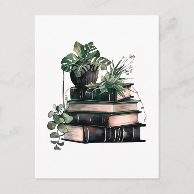 Postal Libros y plantas de la academia ecológica (Anverso)