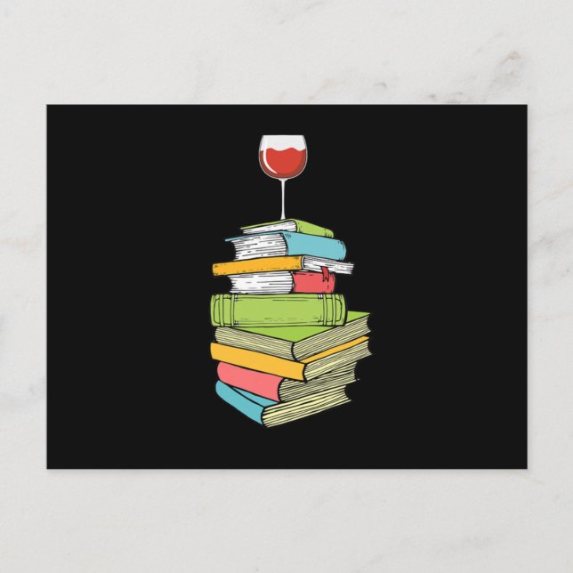 Postal Libros Y Vinos Que Me Encanta Leer Libros (Anverso)