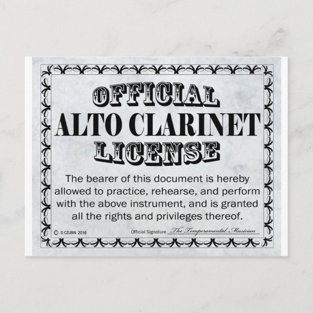 Postal Licencia Alto Clarinet (Anverso)