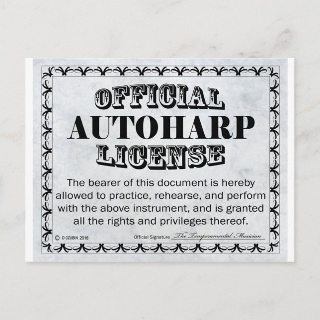 Postal Licencia Autoharp (Anverso)