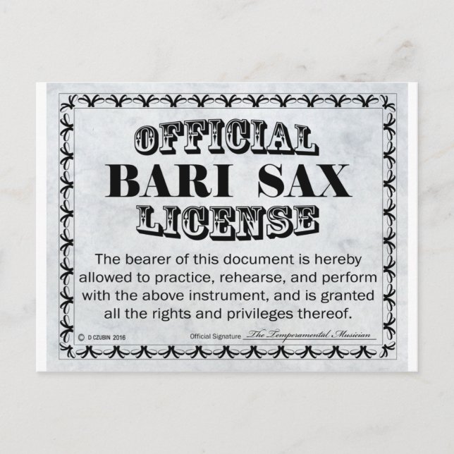 Postal Licencia Bari Sax (Anverso)
