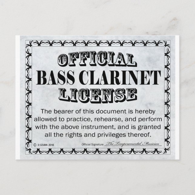 Postal Licencia Bass Clarinet (Anverso)