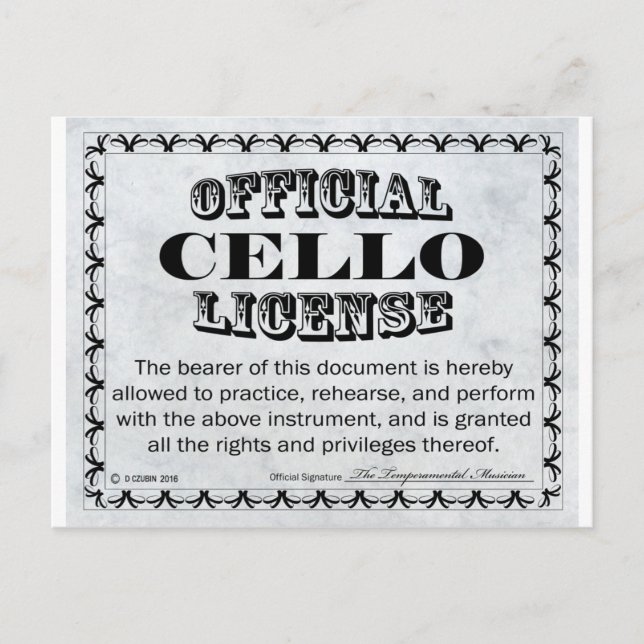 Postal Licencia Cello (Anverso)