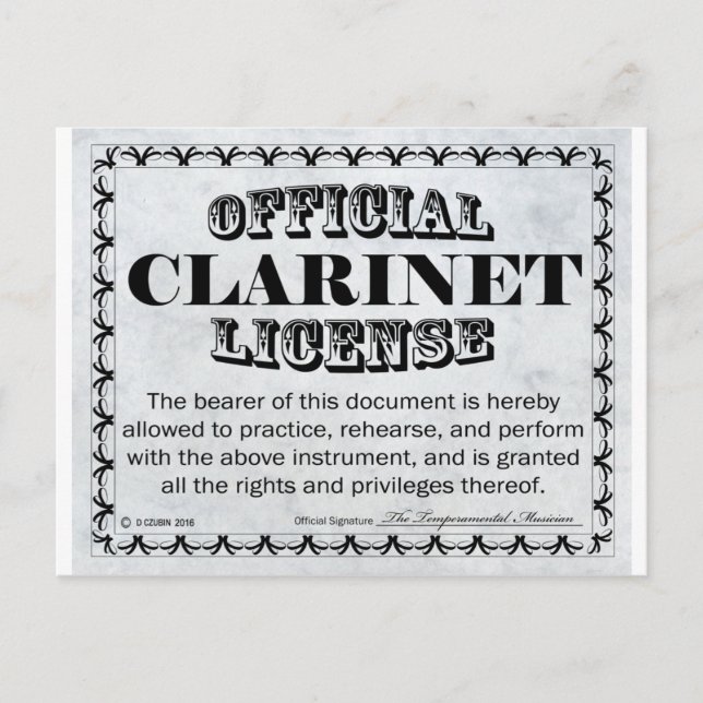 Postal Licencia Clarinet (Anverso)