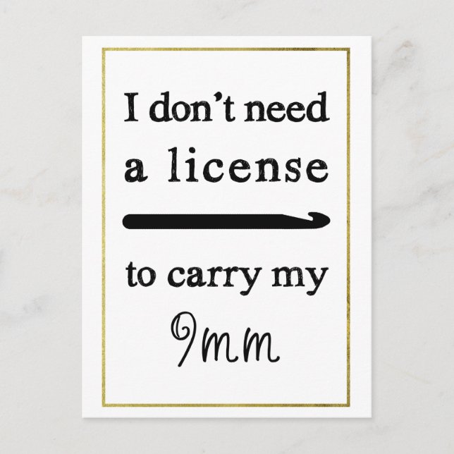 Postal Licencia Crochet Hook Faux Gold Border Crafting (Anverso)