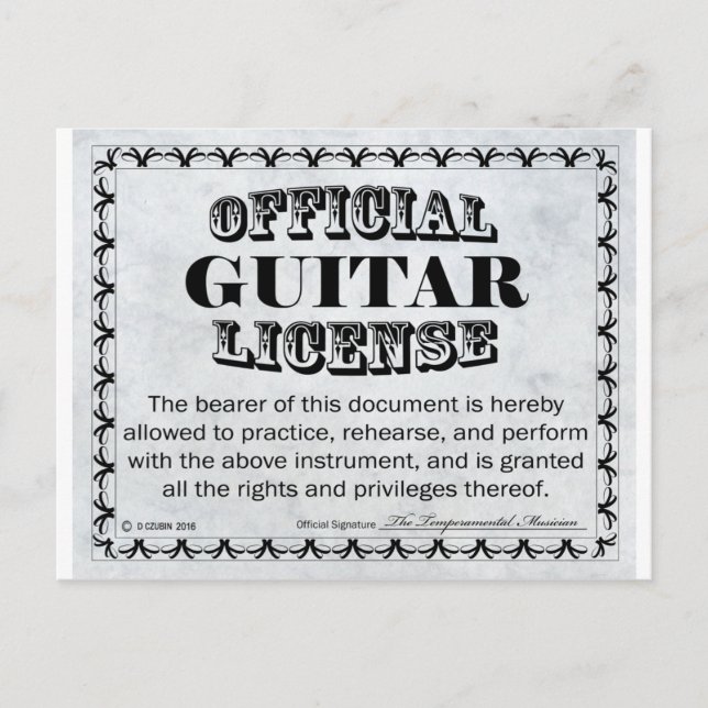 Postal Licencia de guitarra (Anverso)