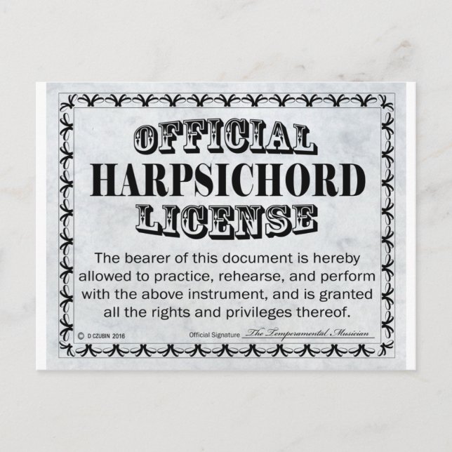 Postal Licencia de Harpsichord (Anverso)