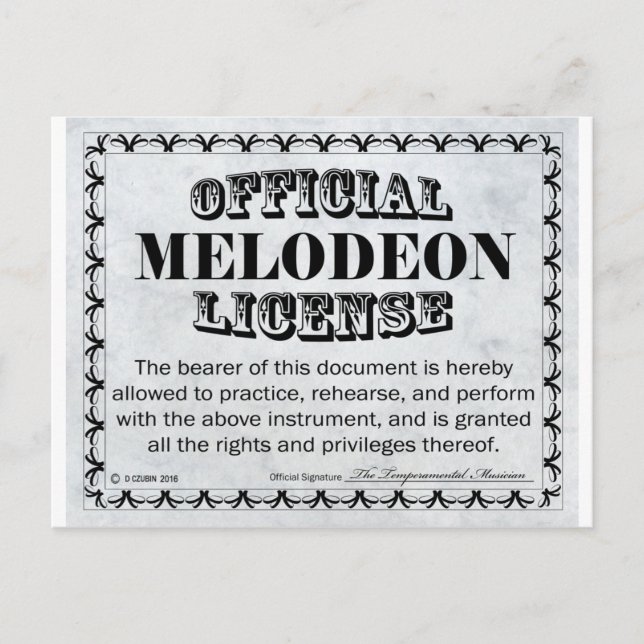 Postal Licencia de Melodeon (Anverso)