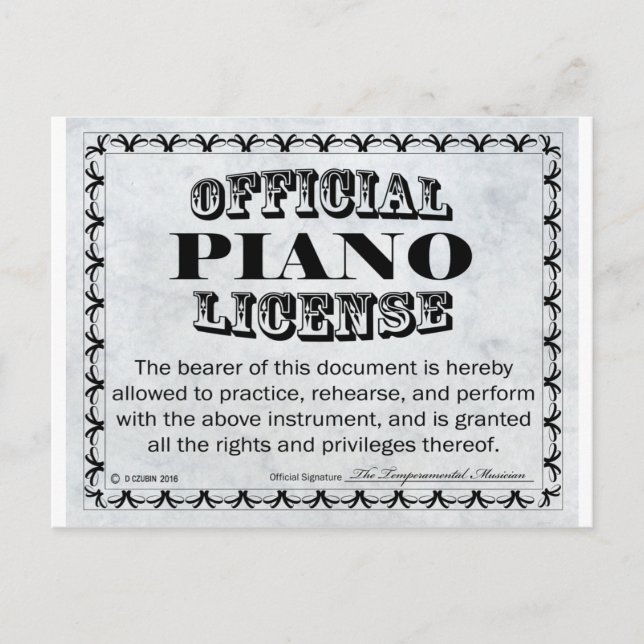 Postal Licencia de piano (Anverso)
