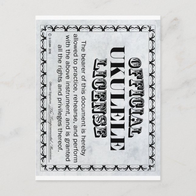 Postal Licencia de Ukulele (Anverso)