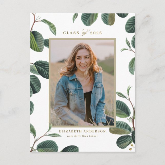 Postal Licenciación fotográfica blanca de hojas botánicas (Anverso)
