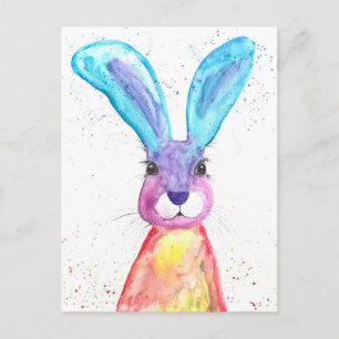 Postal Liebre acuarela animal conejo lindo Colorido