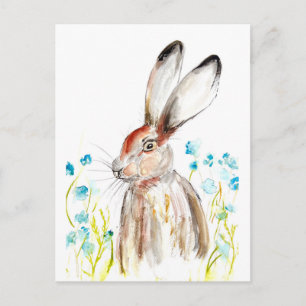 Postal Liebre acuarela animal lindo conejo bosque