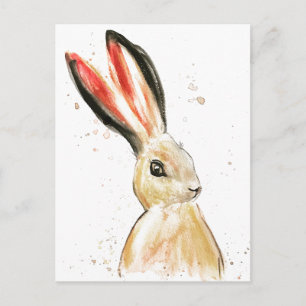 Postal Liebre acuarela animal lindo conejo Marrón