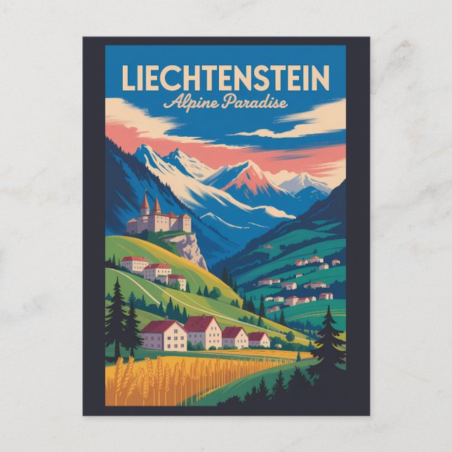 Postal Liechtenstein Landscape Illustration Travel Art (Anverso)